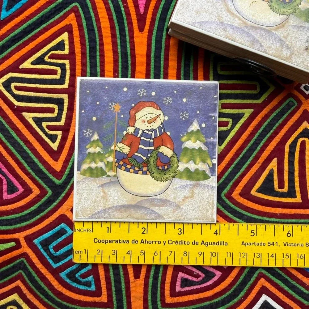 Vintage Christmas‎ snowman coaster set ☃️